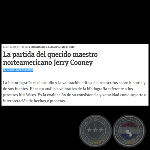 LA PARTIDA DEL QUERIDO MAESTRO NORTEAMERICANO JERRY COONEY - Por BEATRIZ GONZÁLEZ DE BOSIO - Domingo, 16 de Marzo de 2014